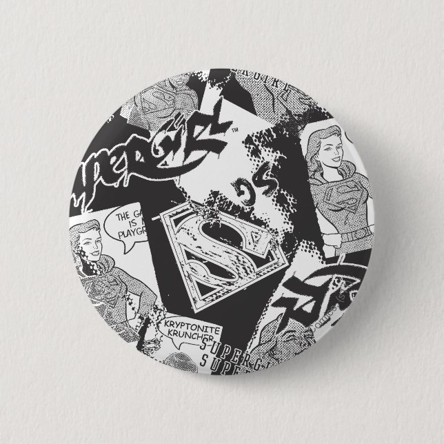 Supergirl Black and White Collage Button (Front)