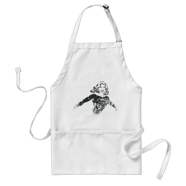 Supergirl Black and White Drawing 1 Adult Apron (Front)