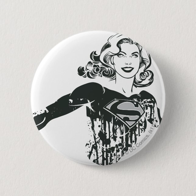 Supergirl Black and White Drawing 1 Button (Front)