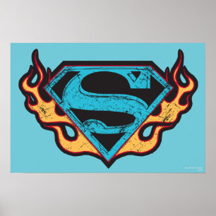 Supergirl Blue Logo with Flames Poster