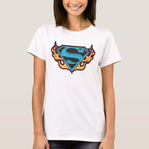 Supergirl Blue Logo with Flames T_Shirt