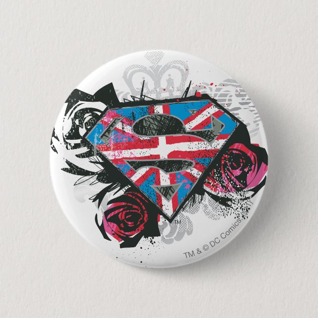 Supergirl British Flag and Roses Button (Front)