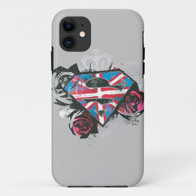 Supergirl British Flag and Roses Case-Mate iPhone Case (Back)