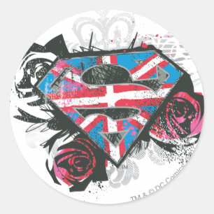 Supergirl British Flag and Roses Classic Round Sticker
