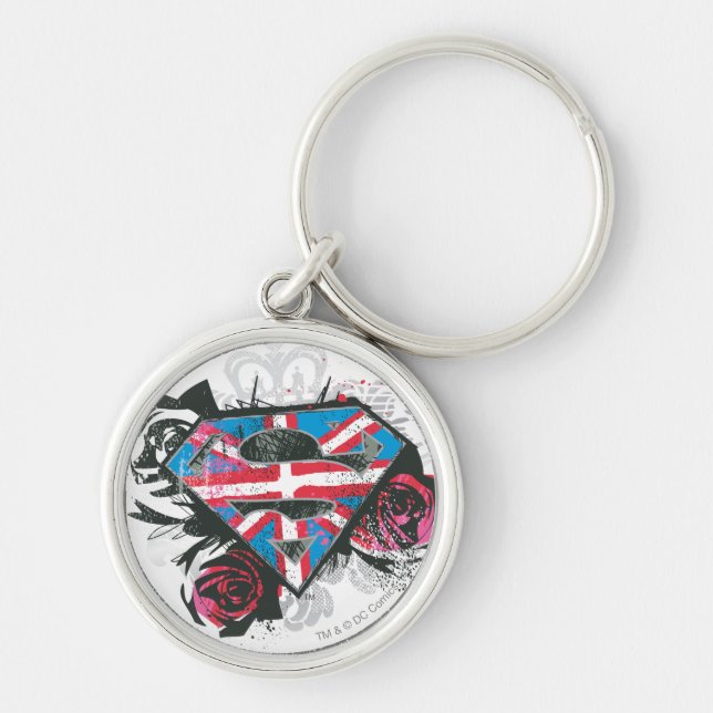 Supergirl British Flag and Roses Keychain (Front)