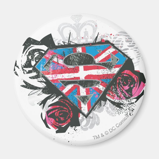 Supergirl British Flag and Roses Magnet (Front)