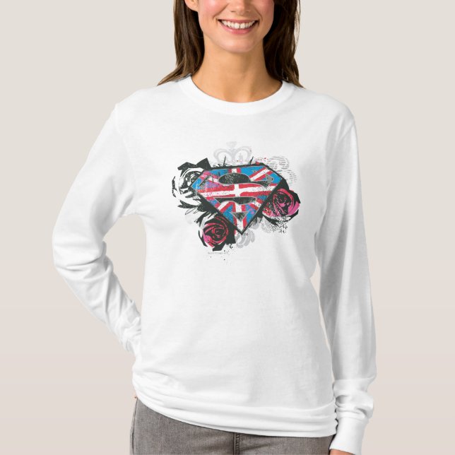 Supergirl British Flag and Roses T-Shirt (Front)