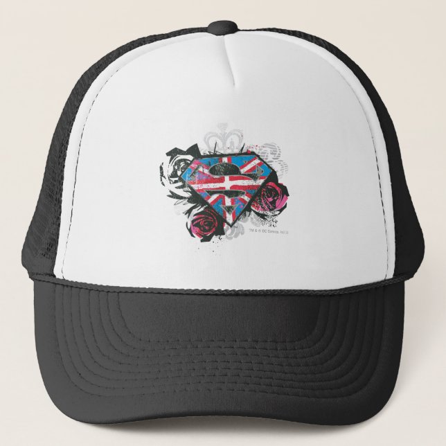 Supergirl British Flag and Roses Trucker Hat (Front)