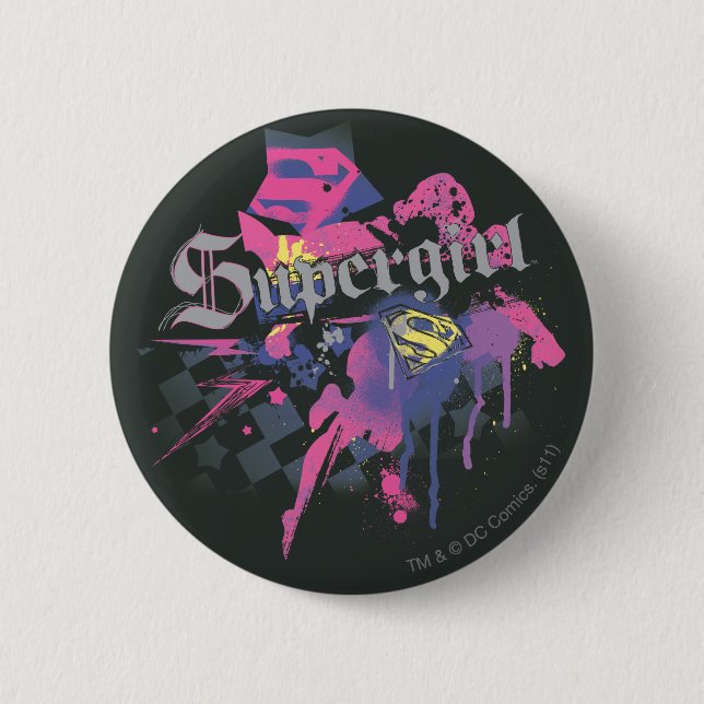 Supergirl Checkered Splatter Button (Front)