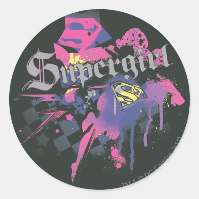 Supergirl Checkered Splatter Classic Round Sticker (Front)