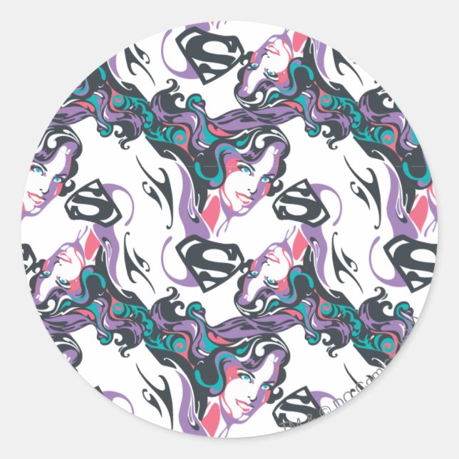 Supergirl Color Splash Swirls Pattern 3 Classic Round Sticker (Front)