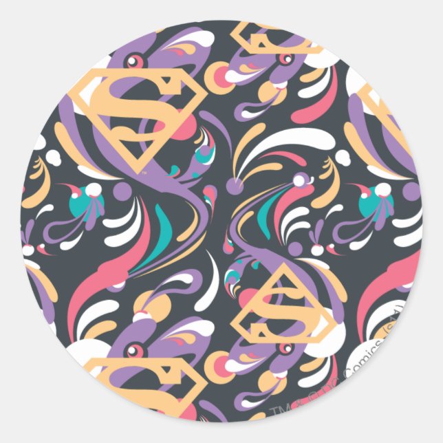 Supergirl Color Splash Swirls Pattern 8 Classic Round Sticker (Front)