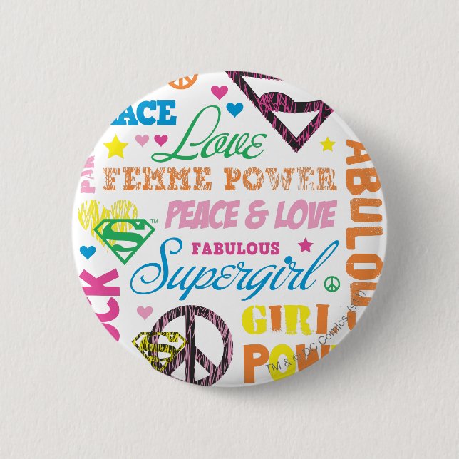 Supergirl Colorful Text Collage Button (Front)