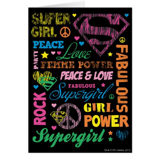 Supergirl Colorful Text Collage Cards (Front)