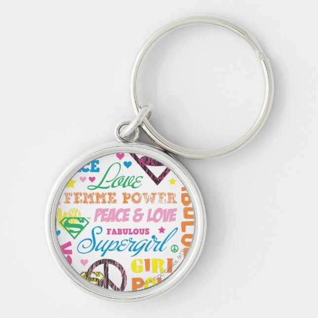 Supergirl Colorful Text Collage Keychain (Front)