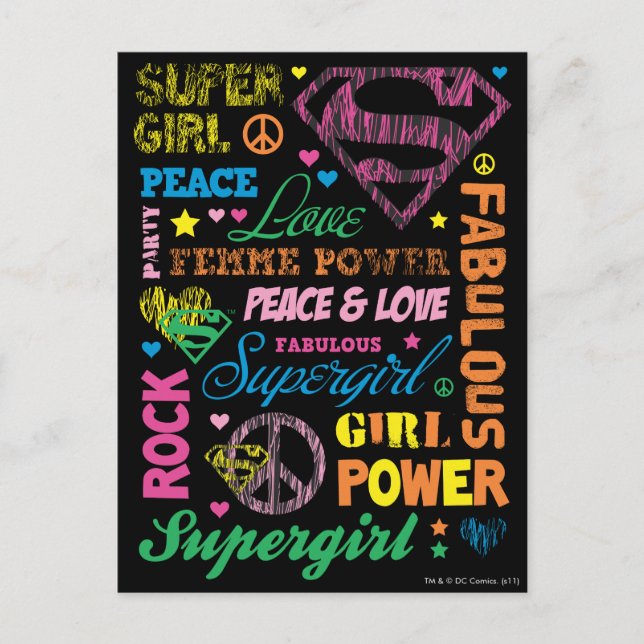 Supergirl Colorful Text Collage Postcard (Front)