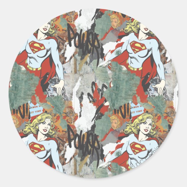 Supergirl Comic Capers Pattern 8 Classic Round Sticker (Front)