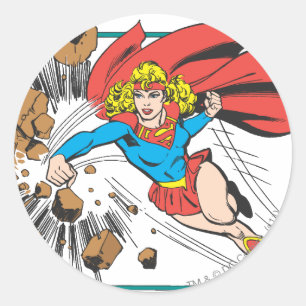 Supergirl Destroys Boulder Classic Round Sticker