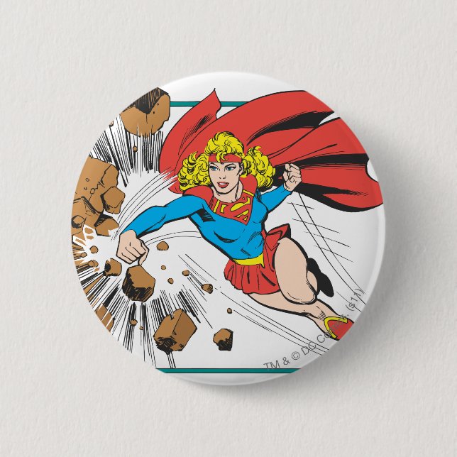 Supergirl Destroys Boulder Pinback Button (Front)