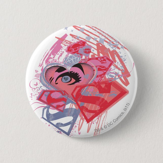 Supergirl Diamonds and Lips Button (Front)