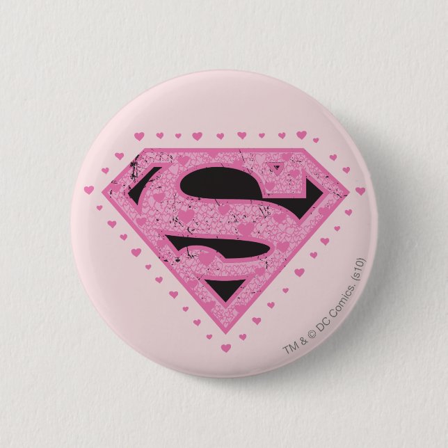 Supergirl Distressed Logo Black and Pink Button (Front)