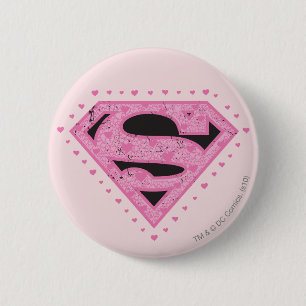 Supergirl Distressed Logo Black and Pink Button