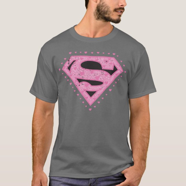 Supergirl Distressed Logo Black and Pink T-Shirt (Front)