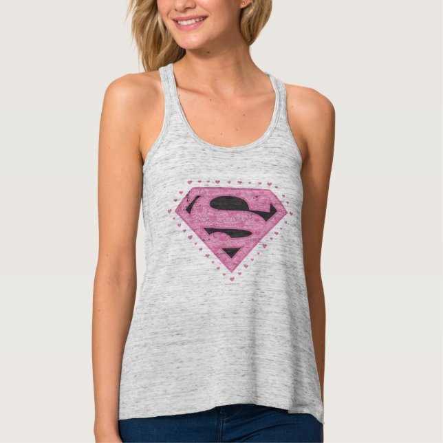 Supergirl Distressed Logo Black and Pink Tank Top (Front)