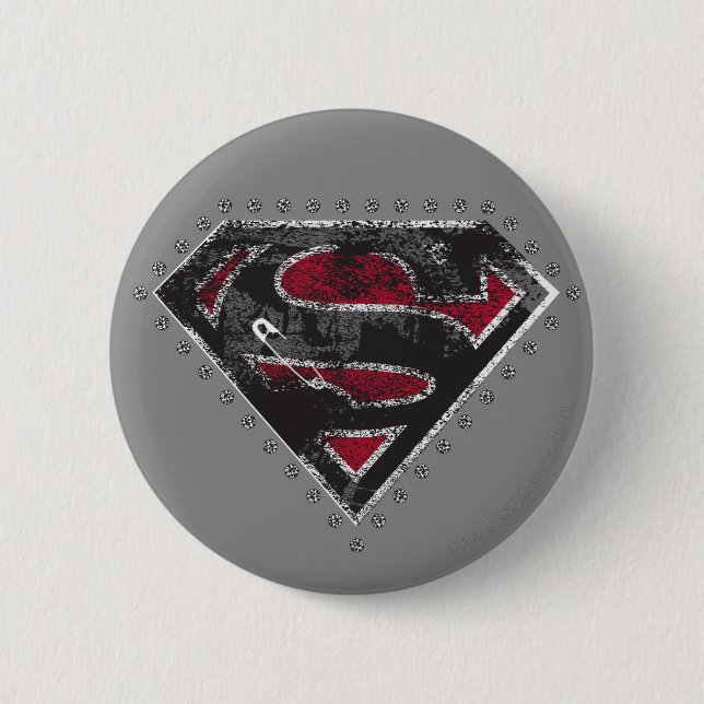 Supergirl Distressed Logo Black and Red Pinback Button (Front)