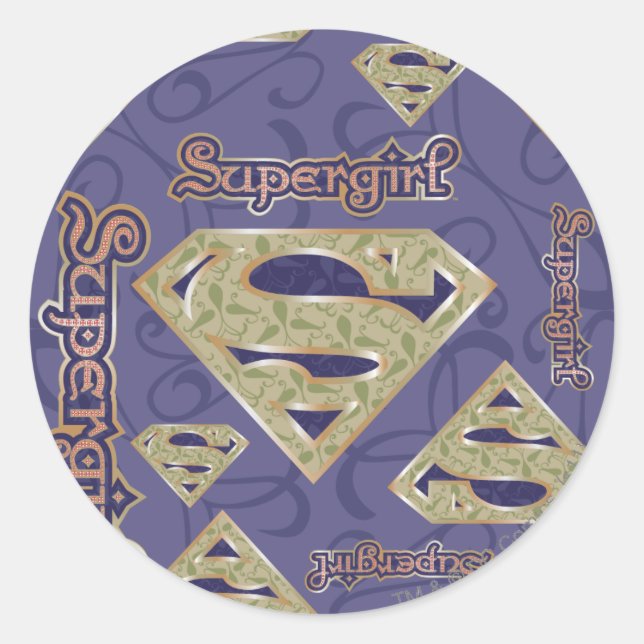 Supergirl Fancy Logo Collage Classic Round Sticker (Front)
