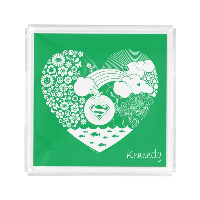 Supergirl Floral Peace Heart Graphic Acrylic Tray (Front)
