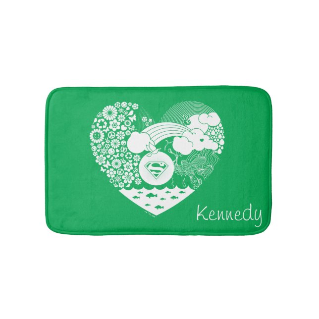 Supergirl Floral Peace Heart Graphic Bath Mat (Front)