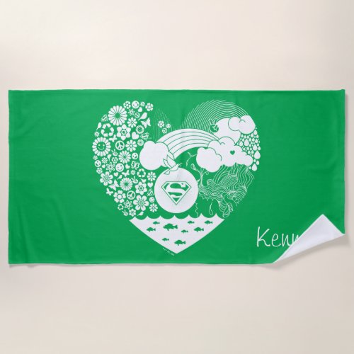 Supergirl Floral Peace Heart Graphic Beach Towel