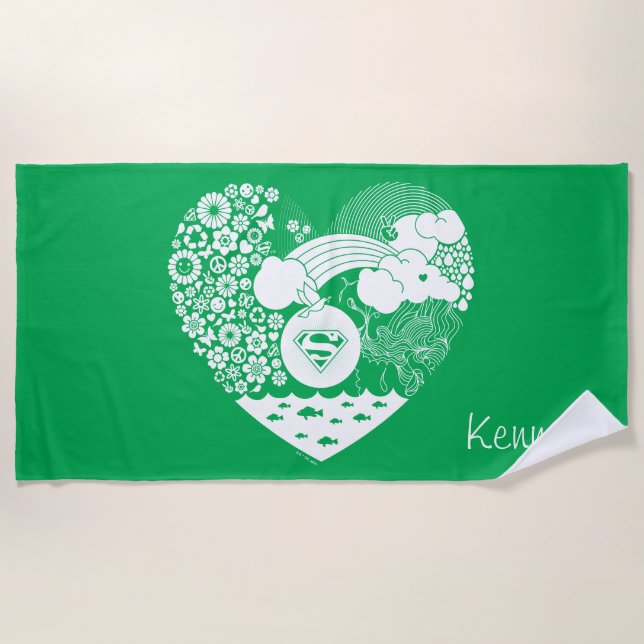 Supergirl Floral Peace Heart Graphic Beach Towel (Front)