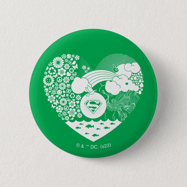 Supergirl Floral Peace Heart Graphic Button (Front)