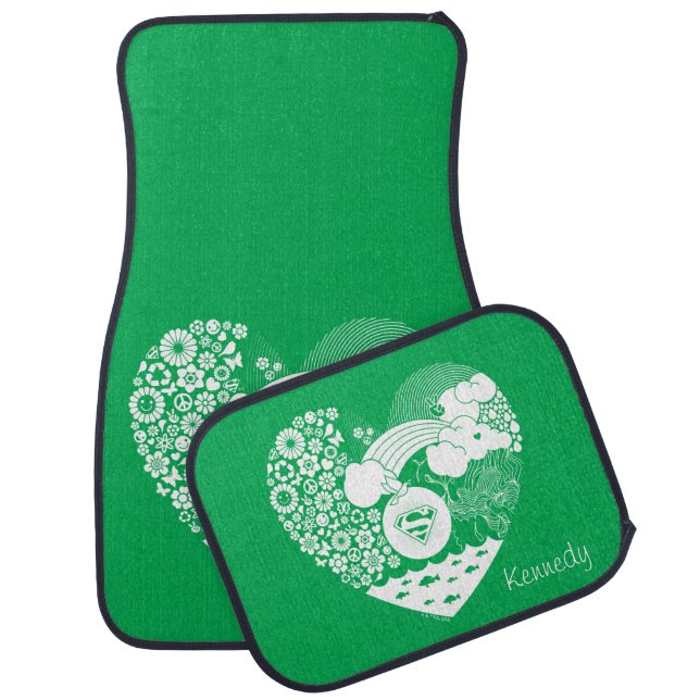 Supergirl Floral Peace Heart Graphic Car Floor Mat (Set)
