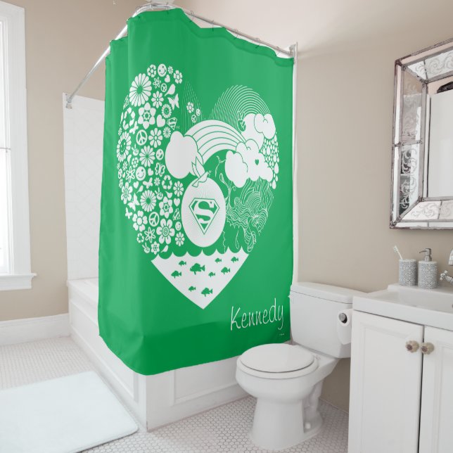 Supergirl Floral Peace Heart Graphic Shower Curtain (In Situ)
