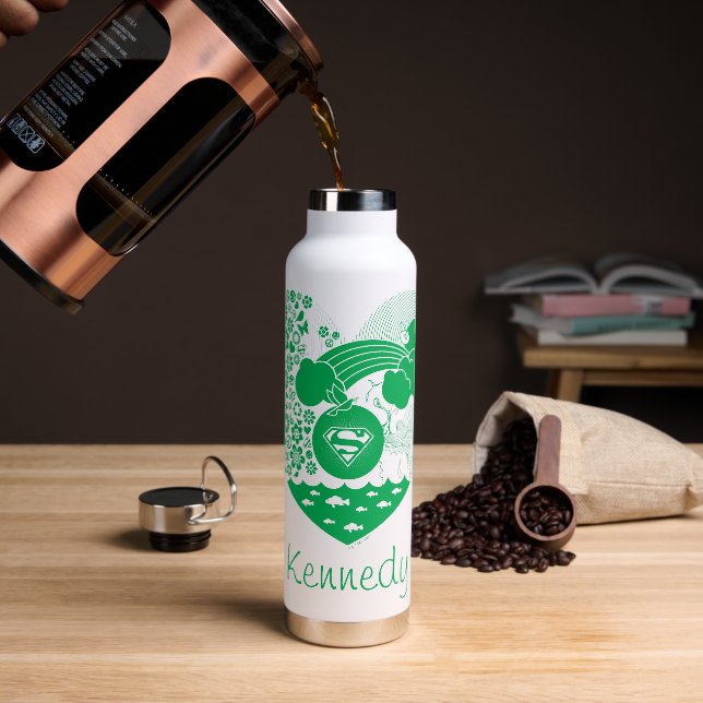 Supergirl Floral Peace Heart Graphic Water Bottle (Coffee)