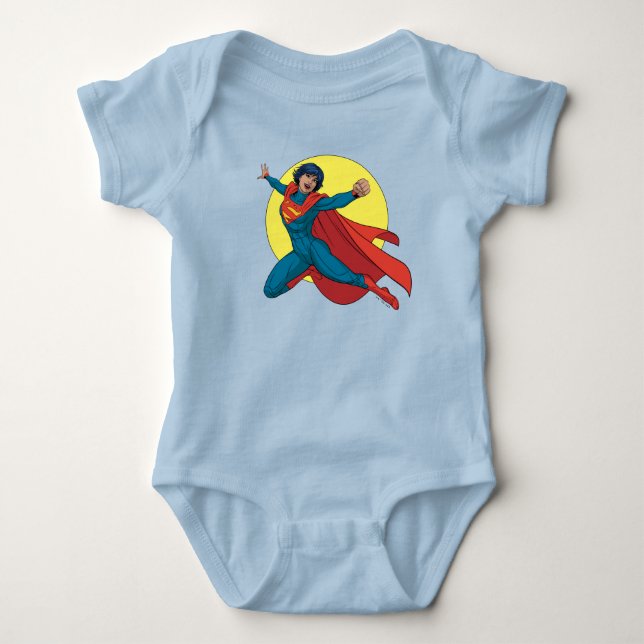 Supergirl Flying in Blue Suit Baby Bodysuit (Front)