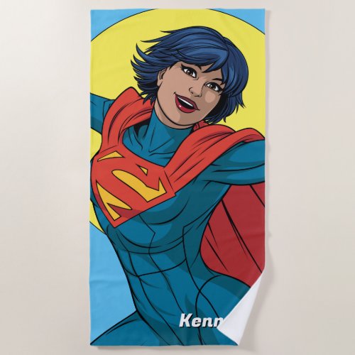 Supergirl Flying in Blue Suit Beach Towel