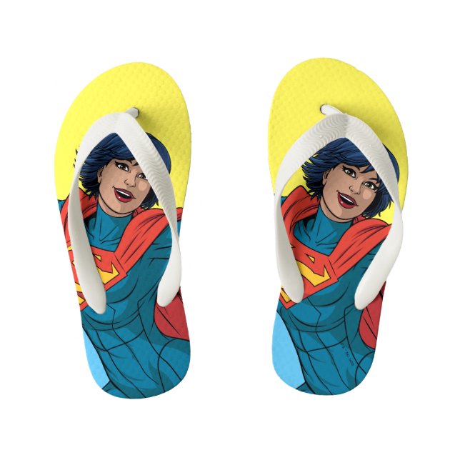 Supergirl Flying in Blue Suit Kid's Flip Flops (Footbed)