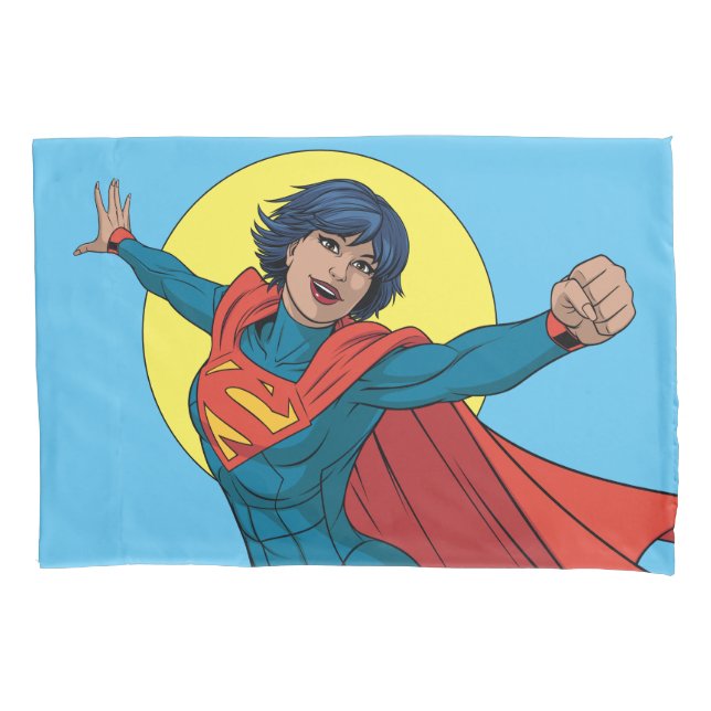 Supergirl Flying in Blue Suit Pillow Case (Front)