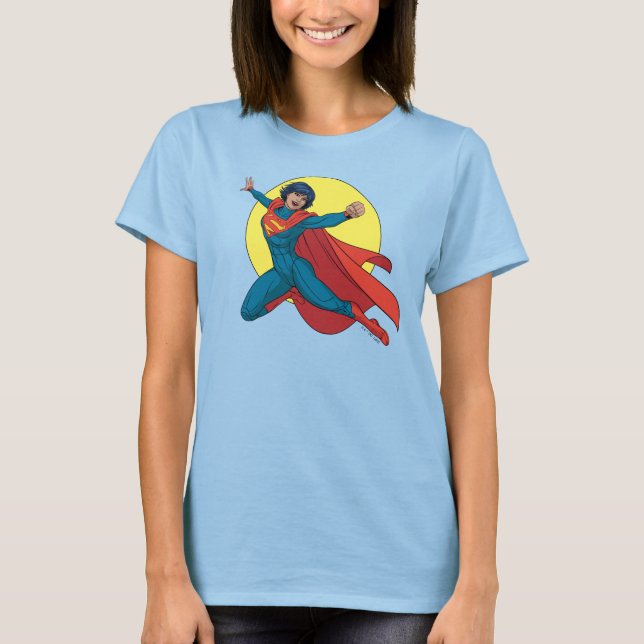 Supergirl Flying in Blue Suit T-Shirt (Front)