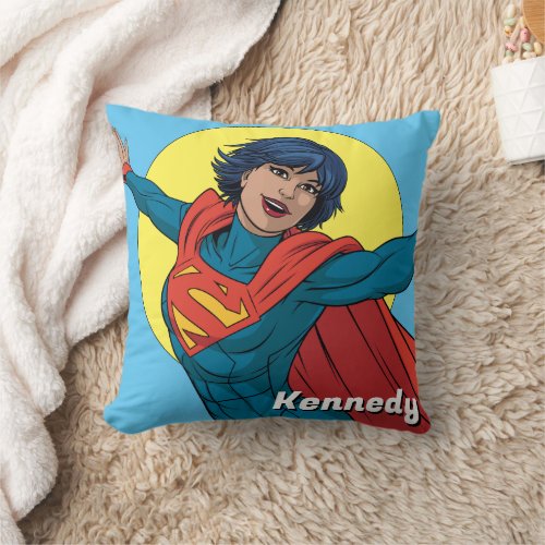 Supergirl Flying in Blue Suit Throw Pillow