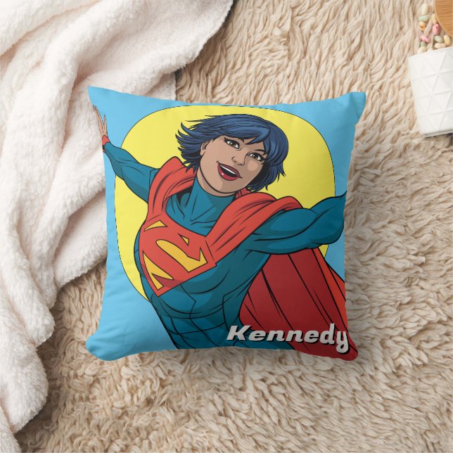 Supergirl Flying in Blue Suit Throw Pillow (Blanket)