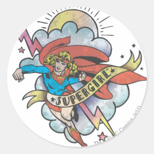 Supergirl Flying Lightning Tattoo Classic Round Sticker