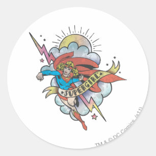 Supergirl Flying Lightning Tattoo Classic Round Sticker