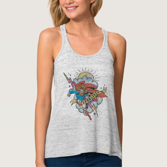 Supergirl Flying Lightning Tattoo Tank Top (Front)