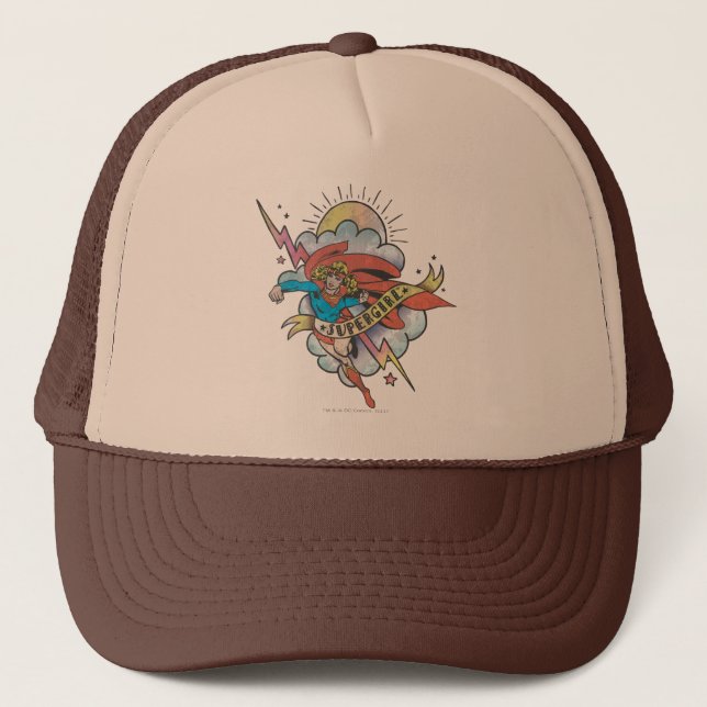 Supergirl Flying Lightning Tattoo Trucker Hat (Front)