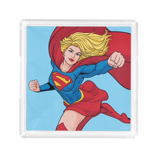 Supergirl Flying Upwards Illustration Acrylic Tray (Front)